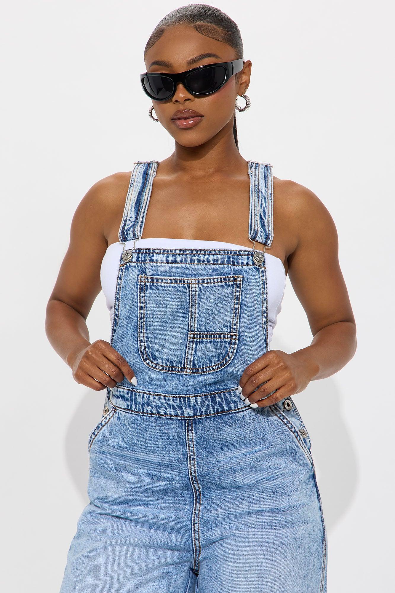 Typical Rachel Wide Leg Denim Overalls - Light Wash Product Image
