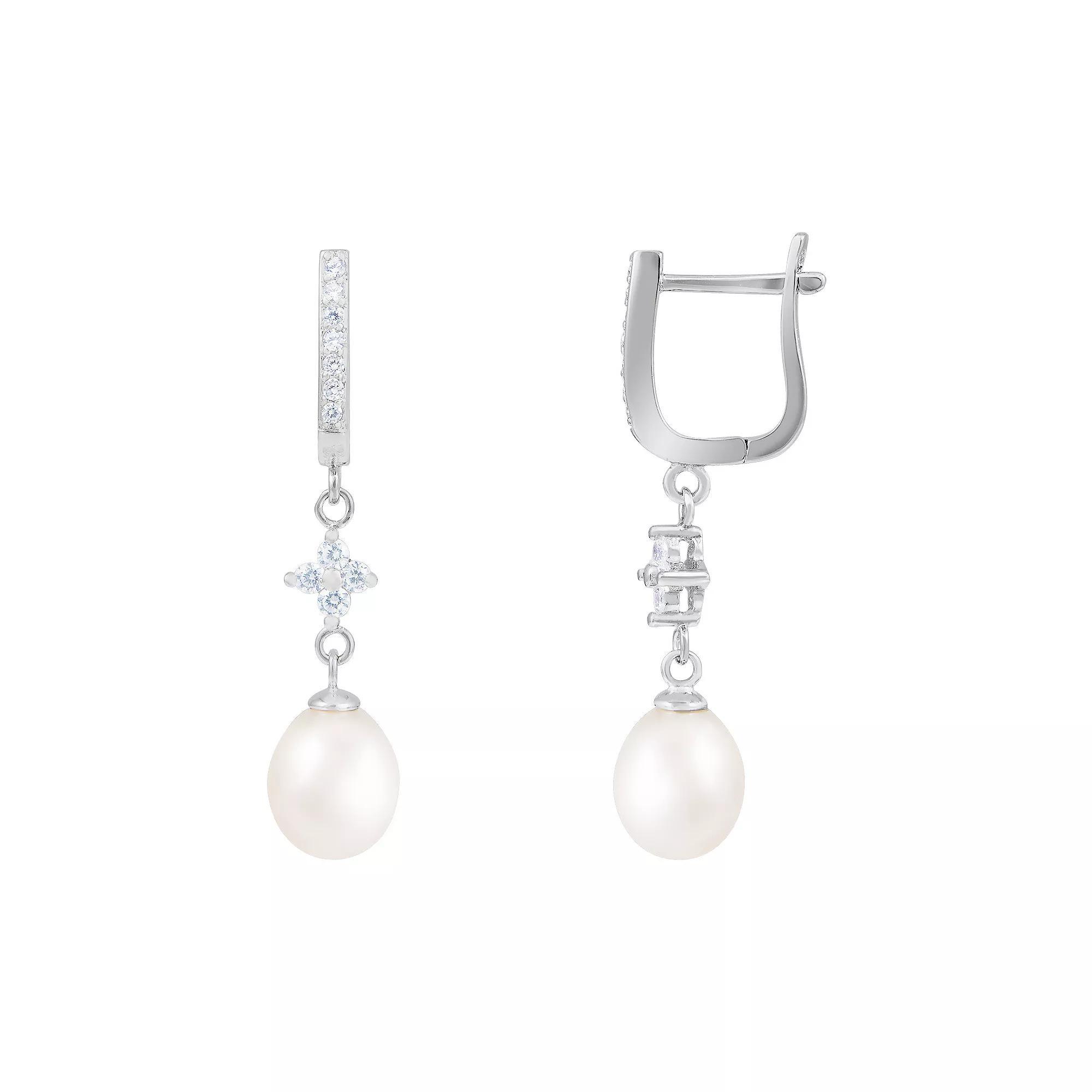 Sterling Silver Freshwater Pearl & Cubic Zirconia Dangle Earrings, Women's Product Image