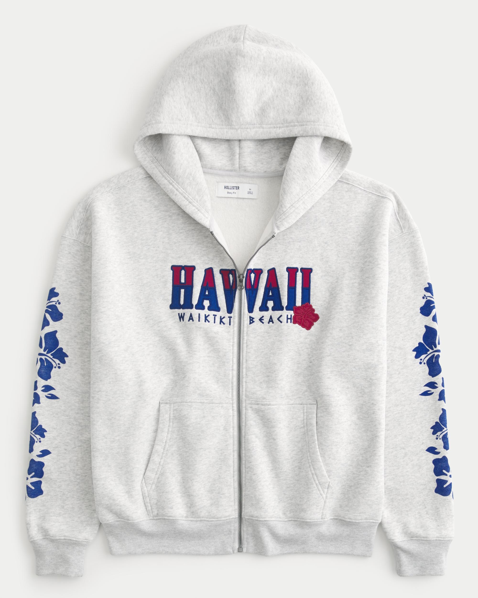 Boxy Zip-Up Palm Beach Graphic Sweatshirt Product Image