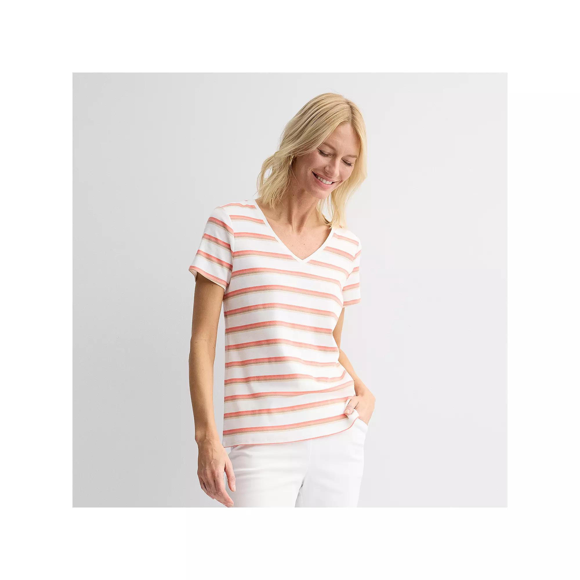 Women's Croft & Barrow® Essential V-Neck Tee, Size: Medium, Blue Tropical Palm Product Image