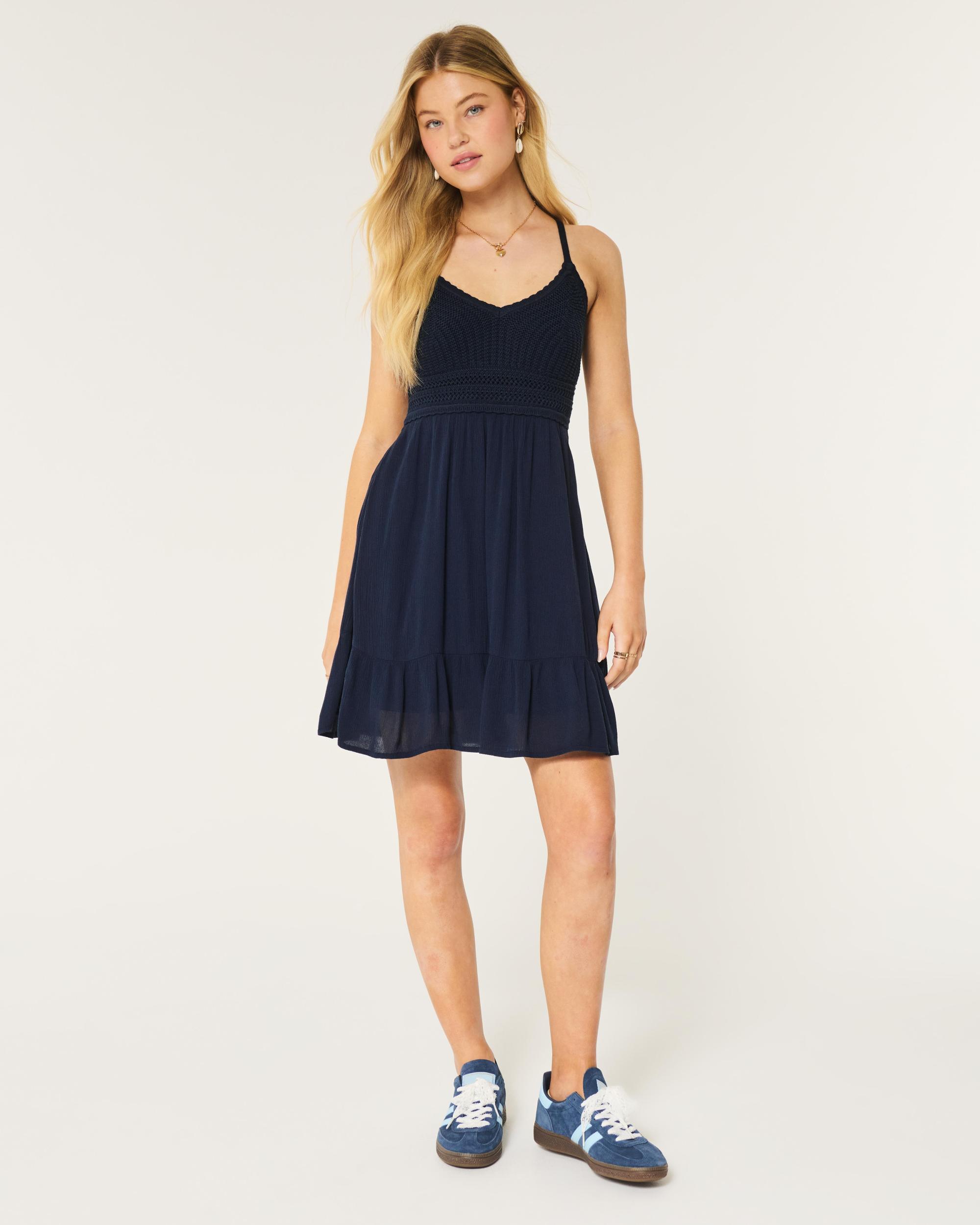 Crochet-Style Mix Mini Dress Product Image