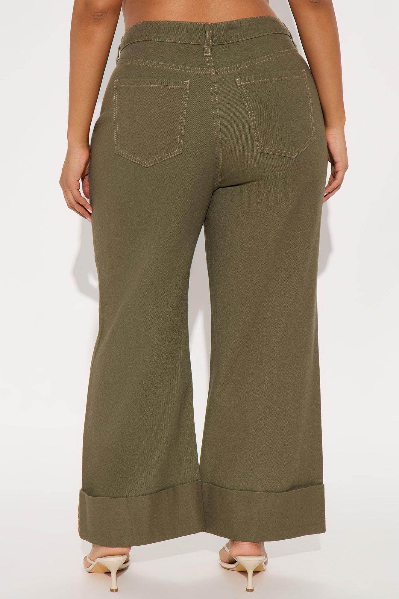 Nadia Cropped Cuffed Hem Pant - Olive Product Image