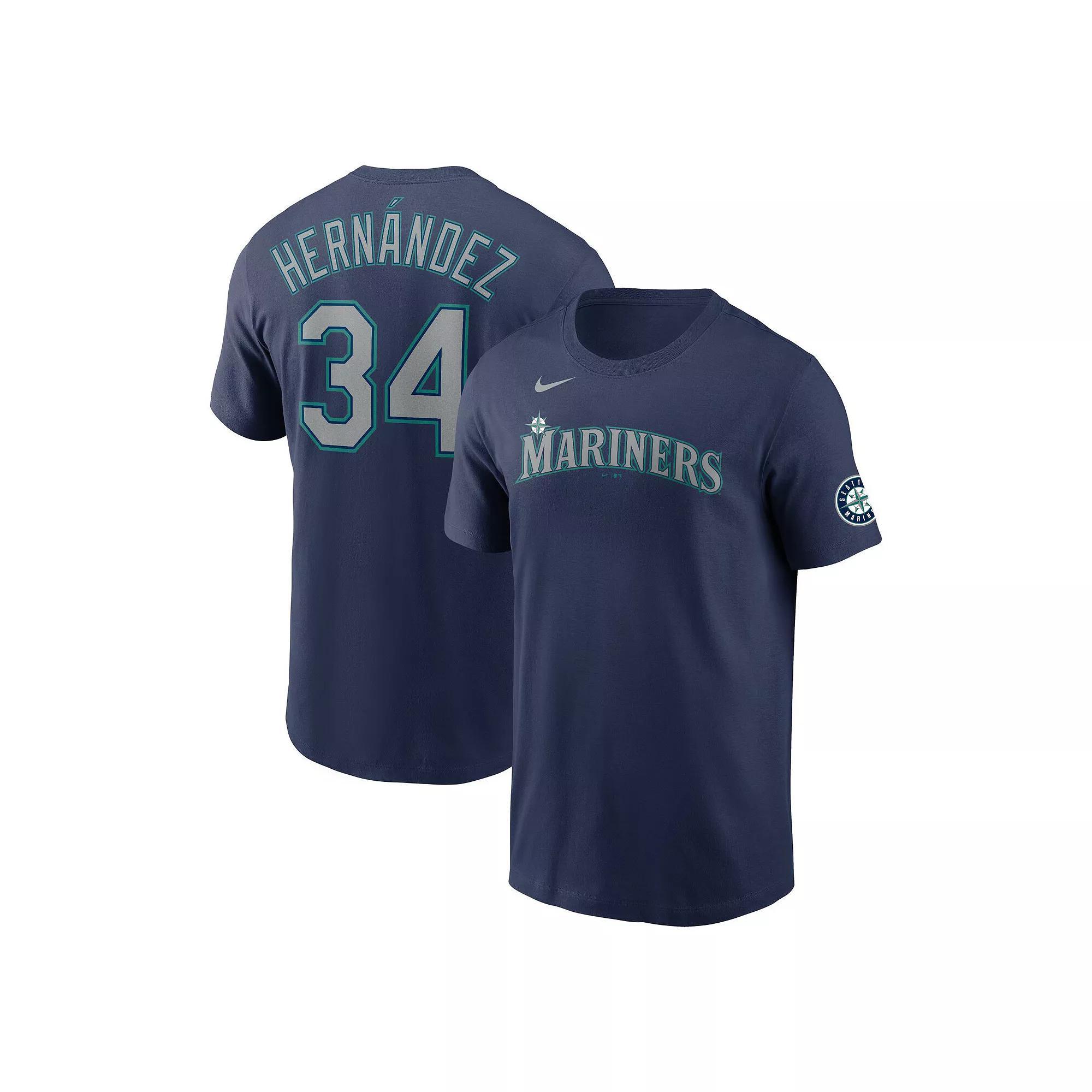 Men's Nike Felix Hernandez Navy Seattle Mariners Hall of Fame Name & Number Sleeve Patch T-Shirt, Size: Large, Blue Product Image