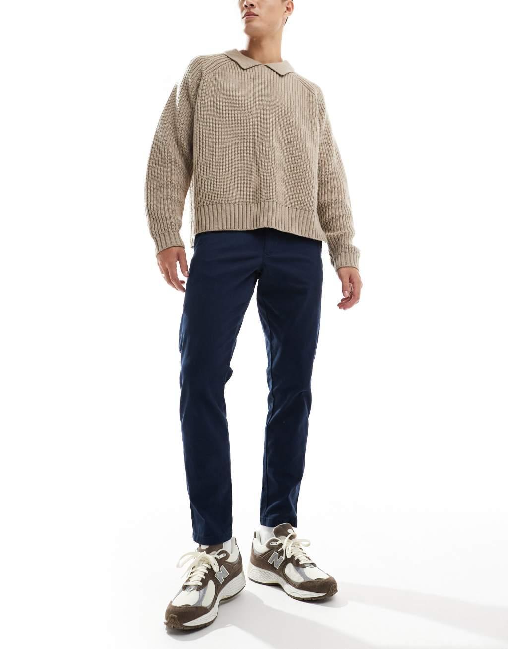 ASOS DESIGN tapered chinos in navy Product Image