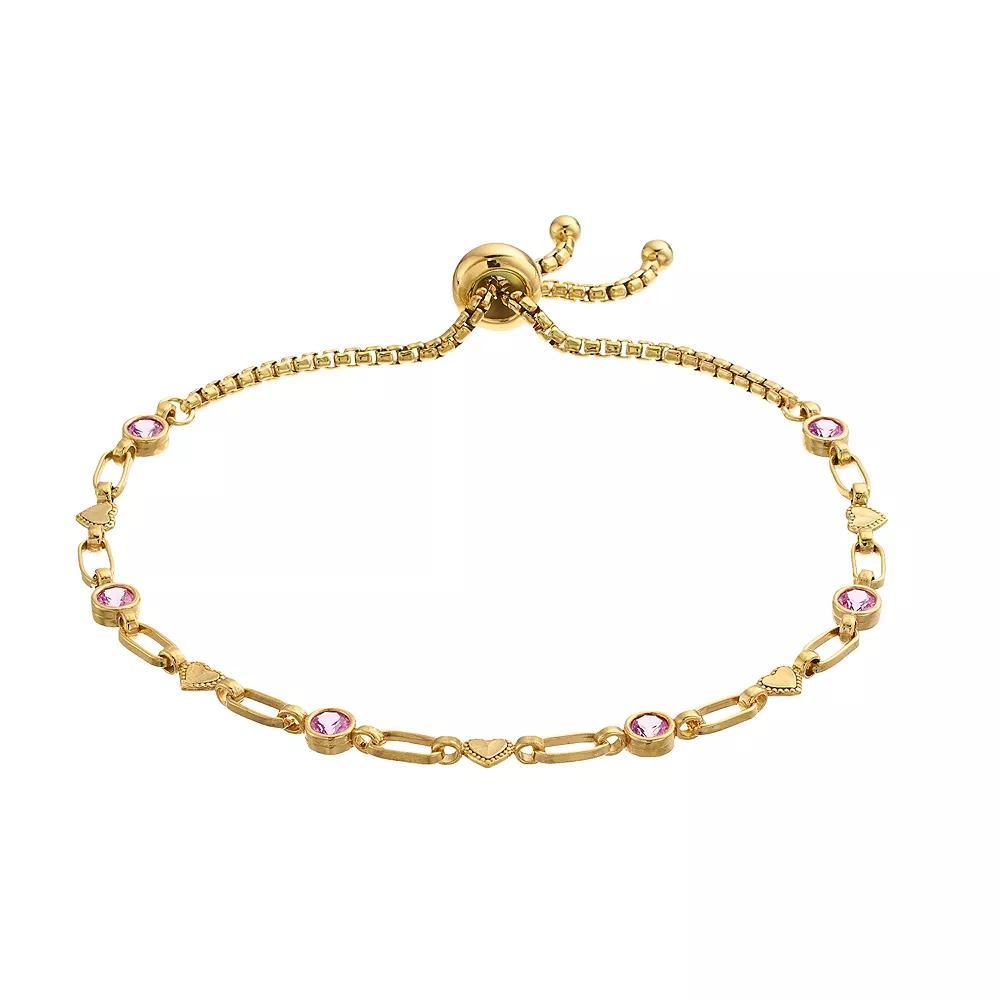 Kristen Kesho Sterling Silver Lab-Created Pink Sapphire & Heart Link Adjustable Bolo Bracelet, Women's, Size: 9.50, Pink Tone Product Image