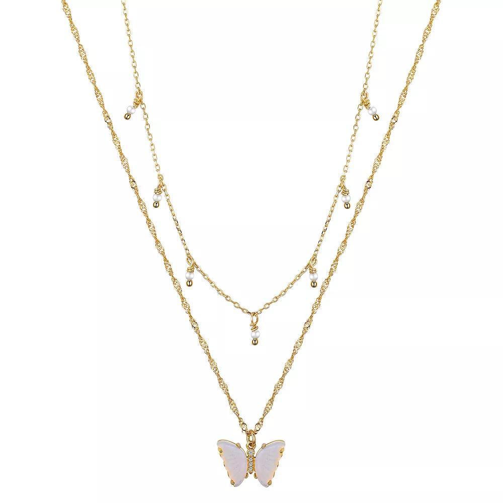 Love This Life® 2-Piece Opalite & Cubic Zirconia Butterfly Pendant Necklace Set, Women's, Size: 16-18" ADJ, Gold Tone Product Image