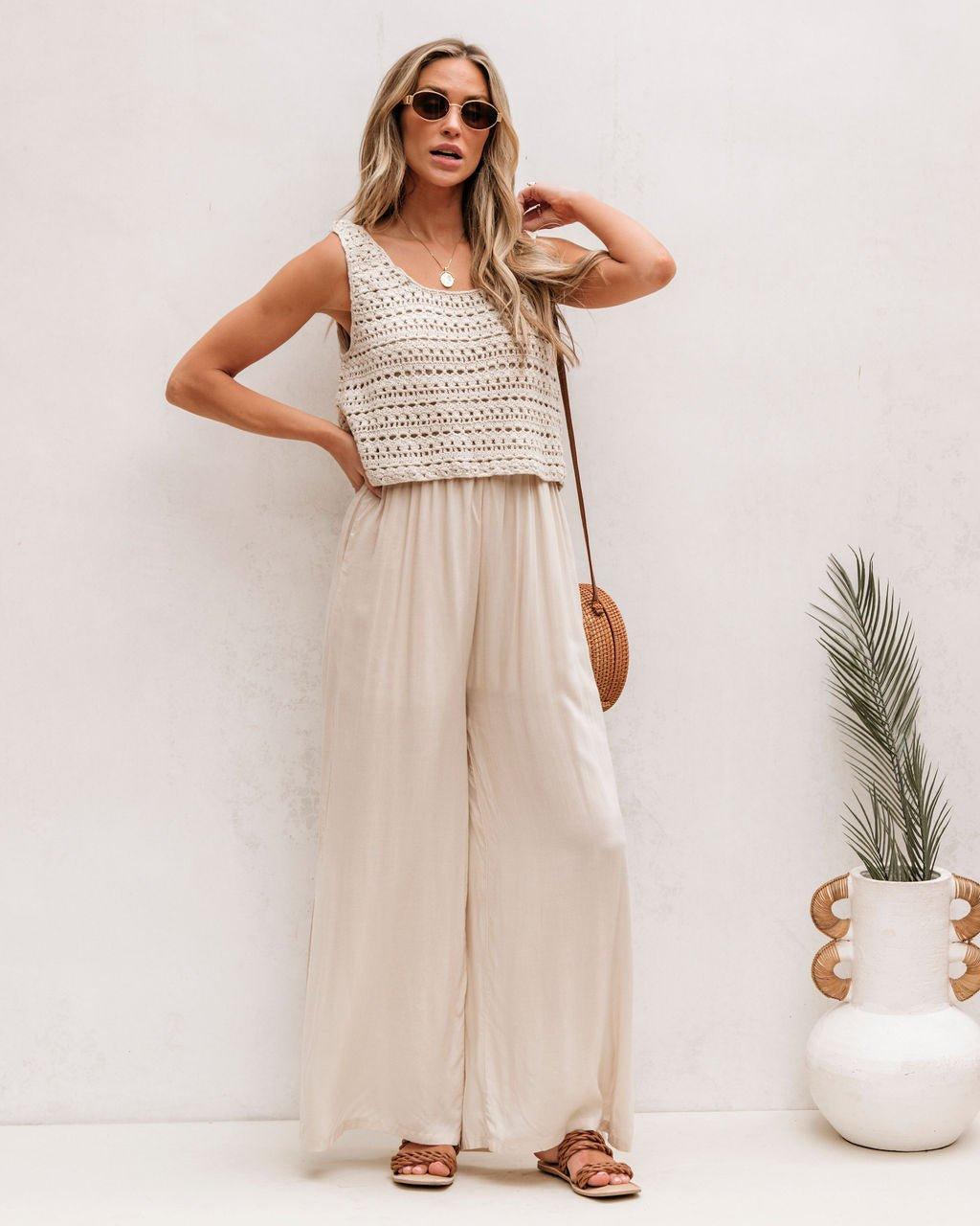 Cream Crochet Slit Jumpsuit Product Image