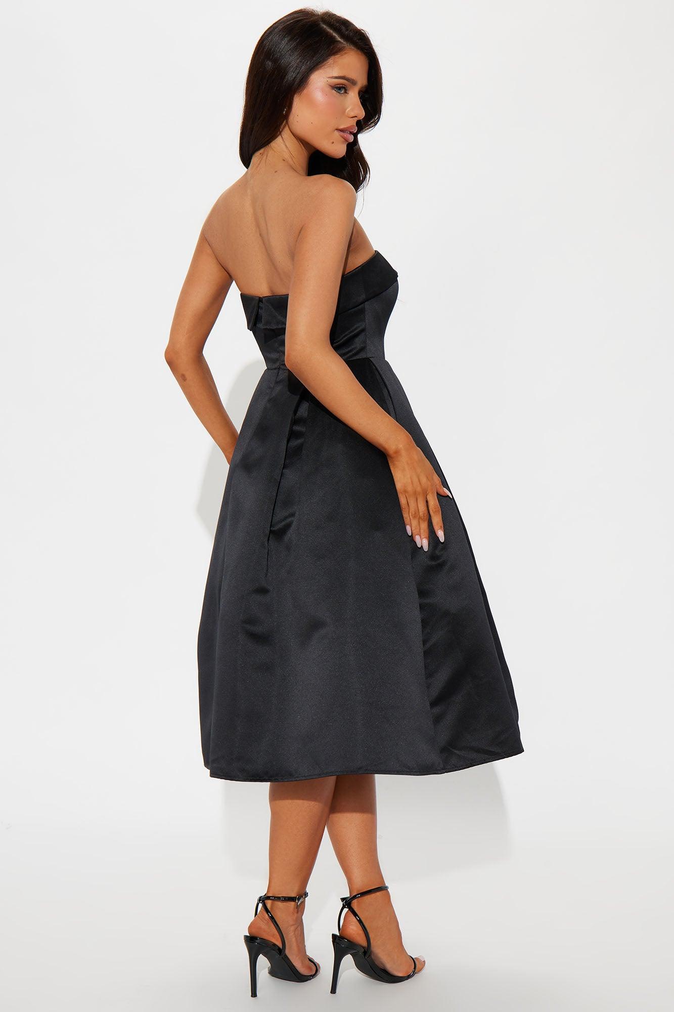 Kind Heart Satin Midi Dress - Black Product Image