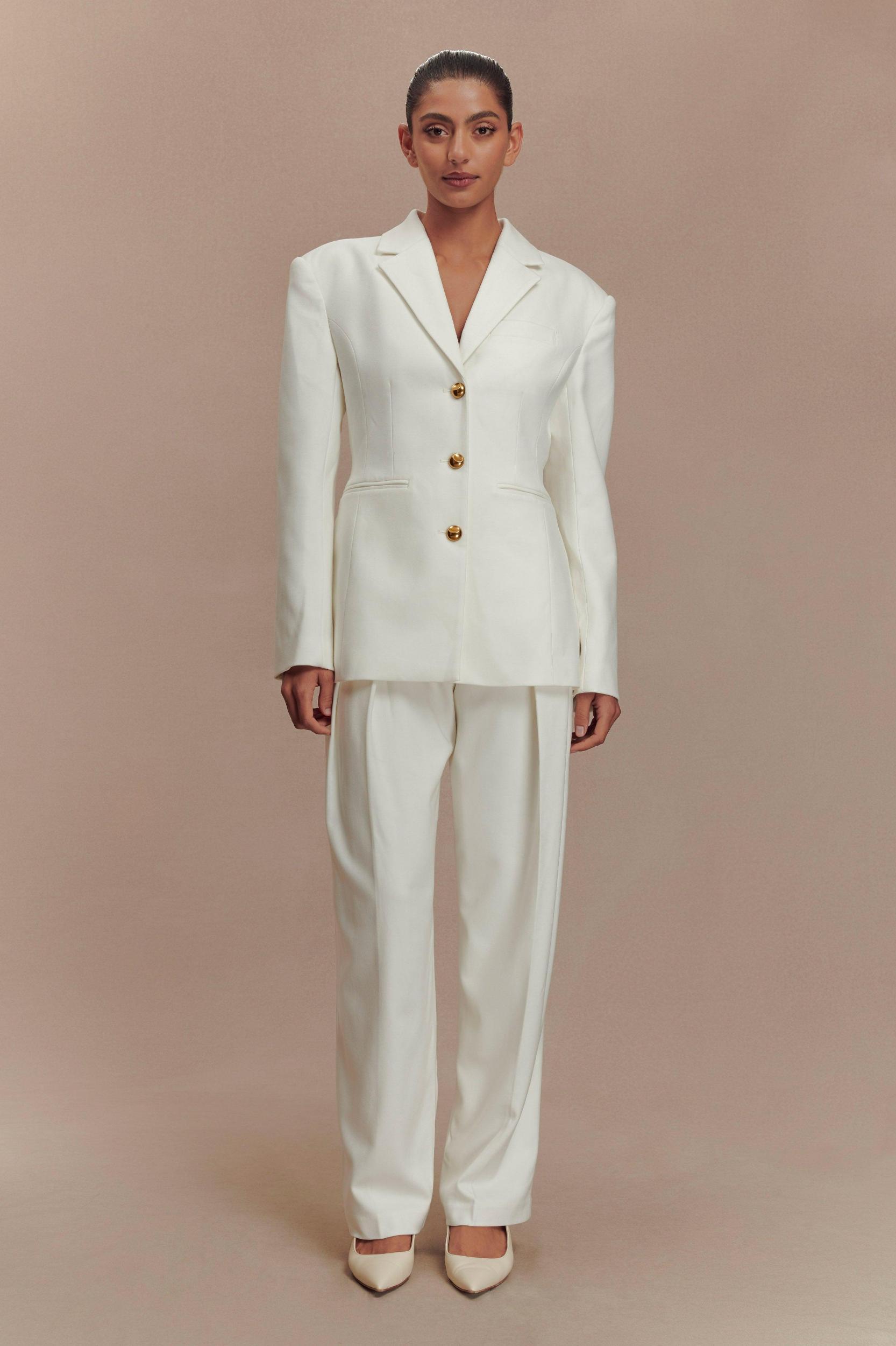 Penelope Pleated High Waisted Pants - Ivory Product Image