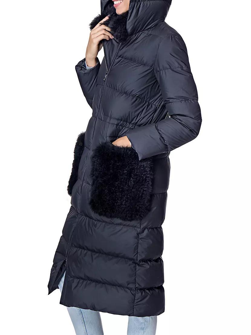 Nylon Hooded Coat with Cashmere Goat Trims Product Image