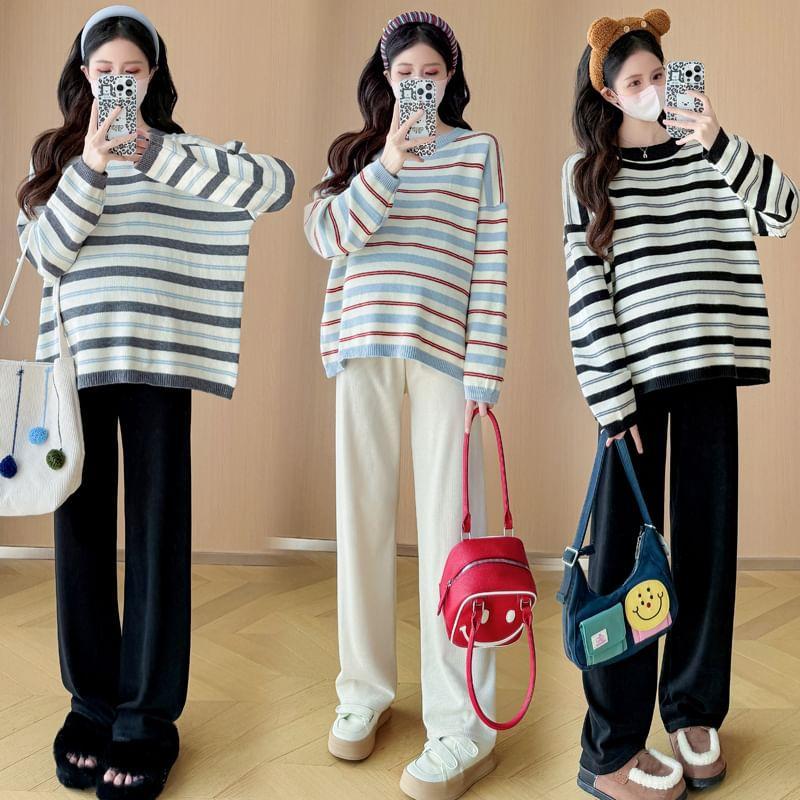 Maternity Crewneck Striped Sweater Product Image