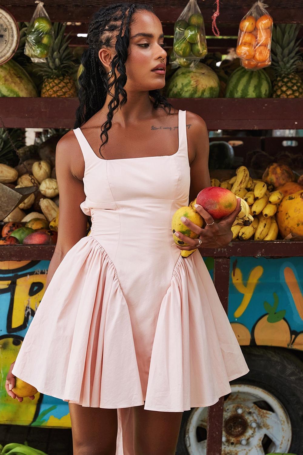 Florianne  soft peach bow mini dress Product Image