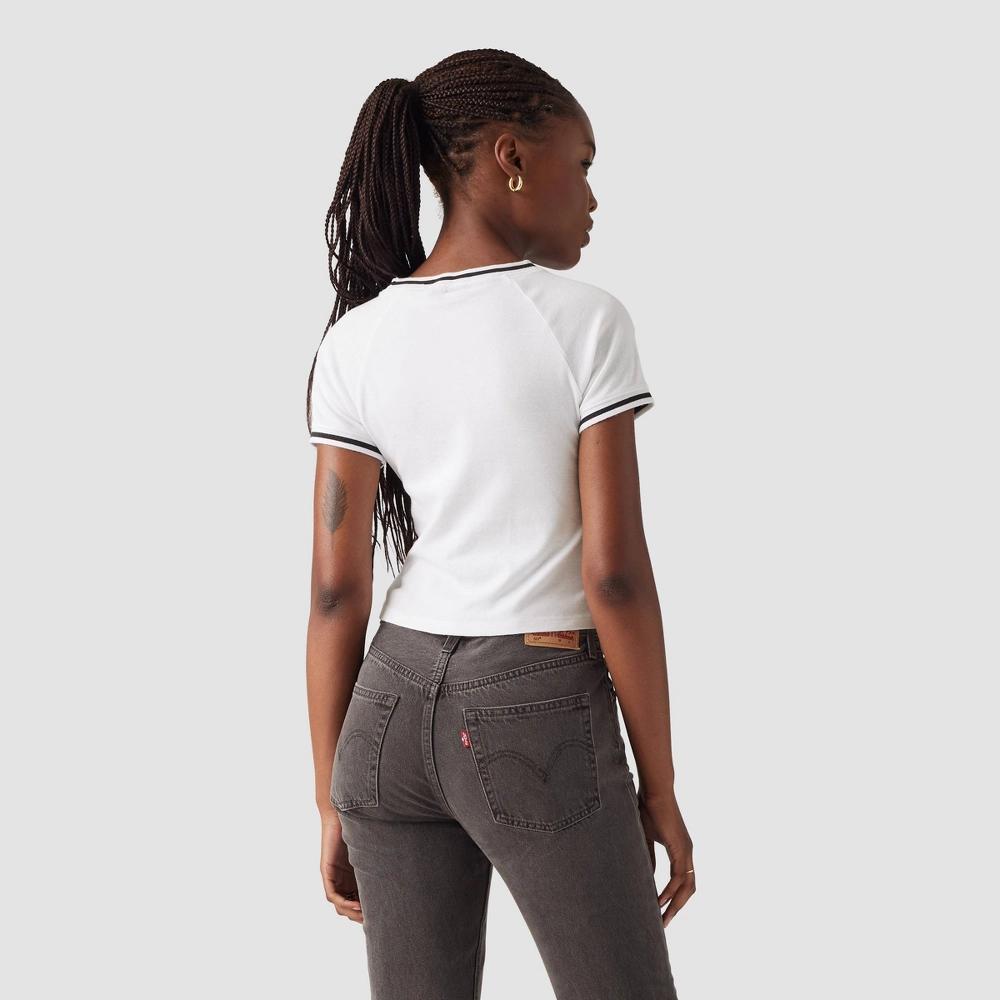 Levis Womens Short Sleeve Cropped Oracle Ringer T-Shirt - White L Product Image