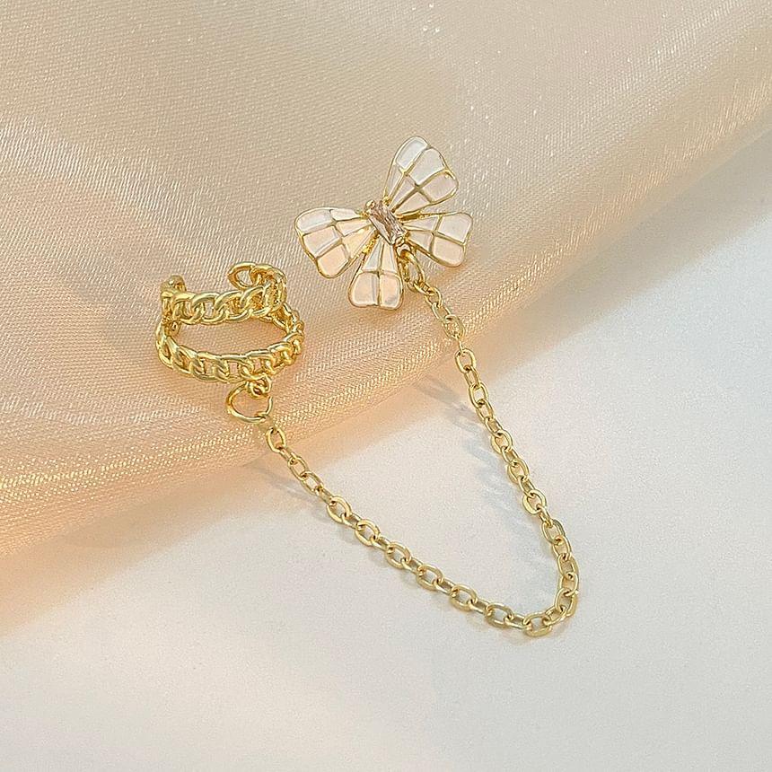 Bow Rhinestone Chained Alloy Ear Cuff Product Image