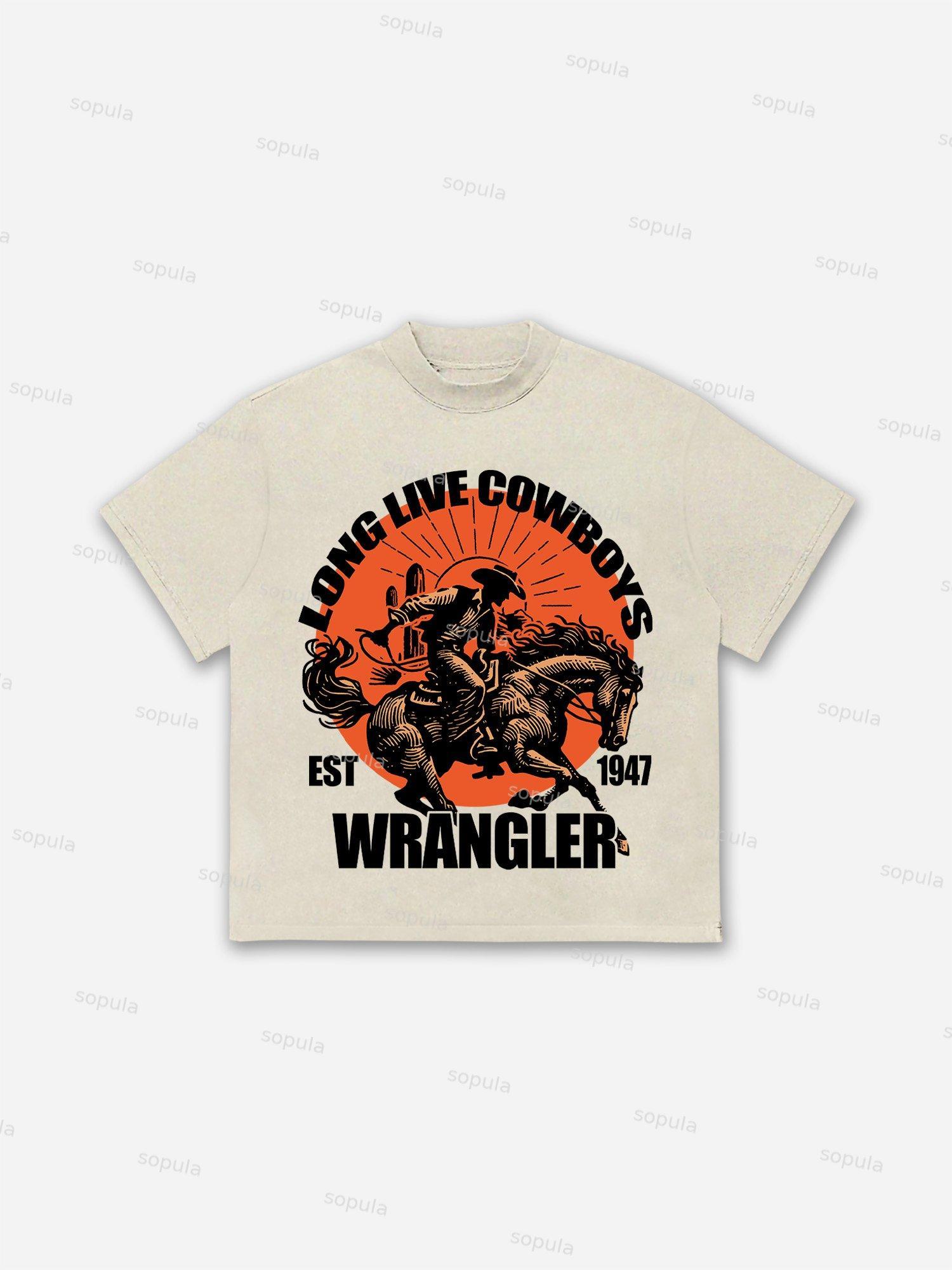 Long Live Cowboys Wrangler Print Cotton T-shirt Product Image
