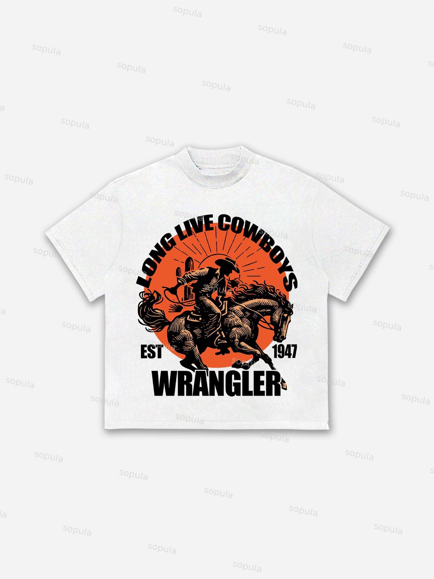 Long Live Cowboys Wrangler Print Cotton T-shirt Product Image