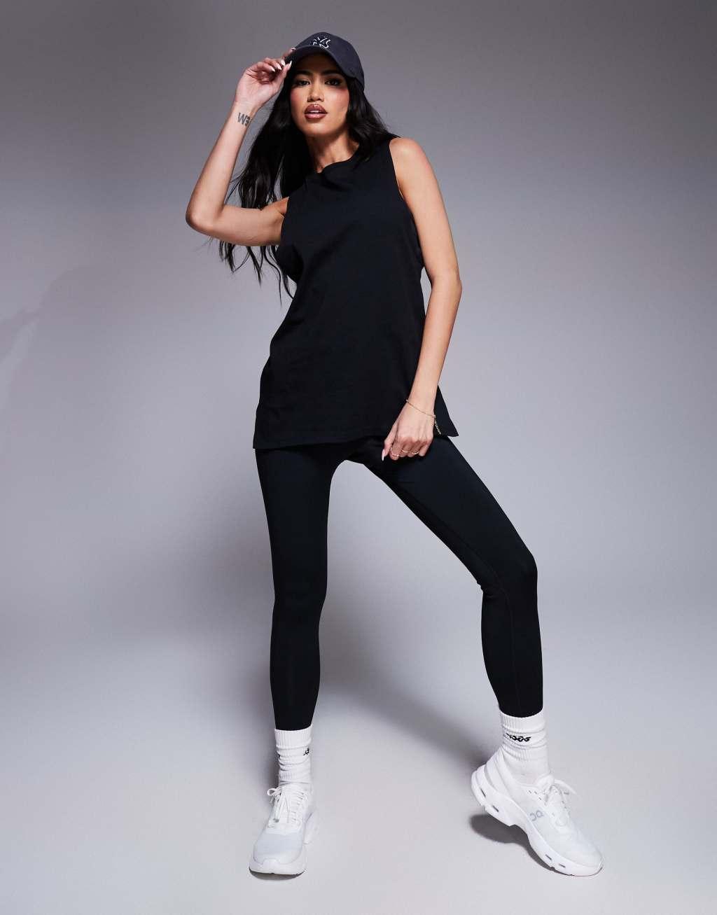 4505 Icon dropped armhole cotton training tank top with quick dry finish in black  Product Image