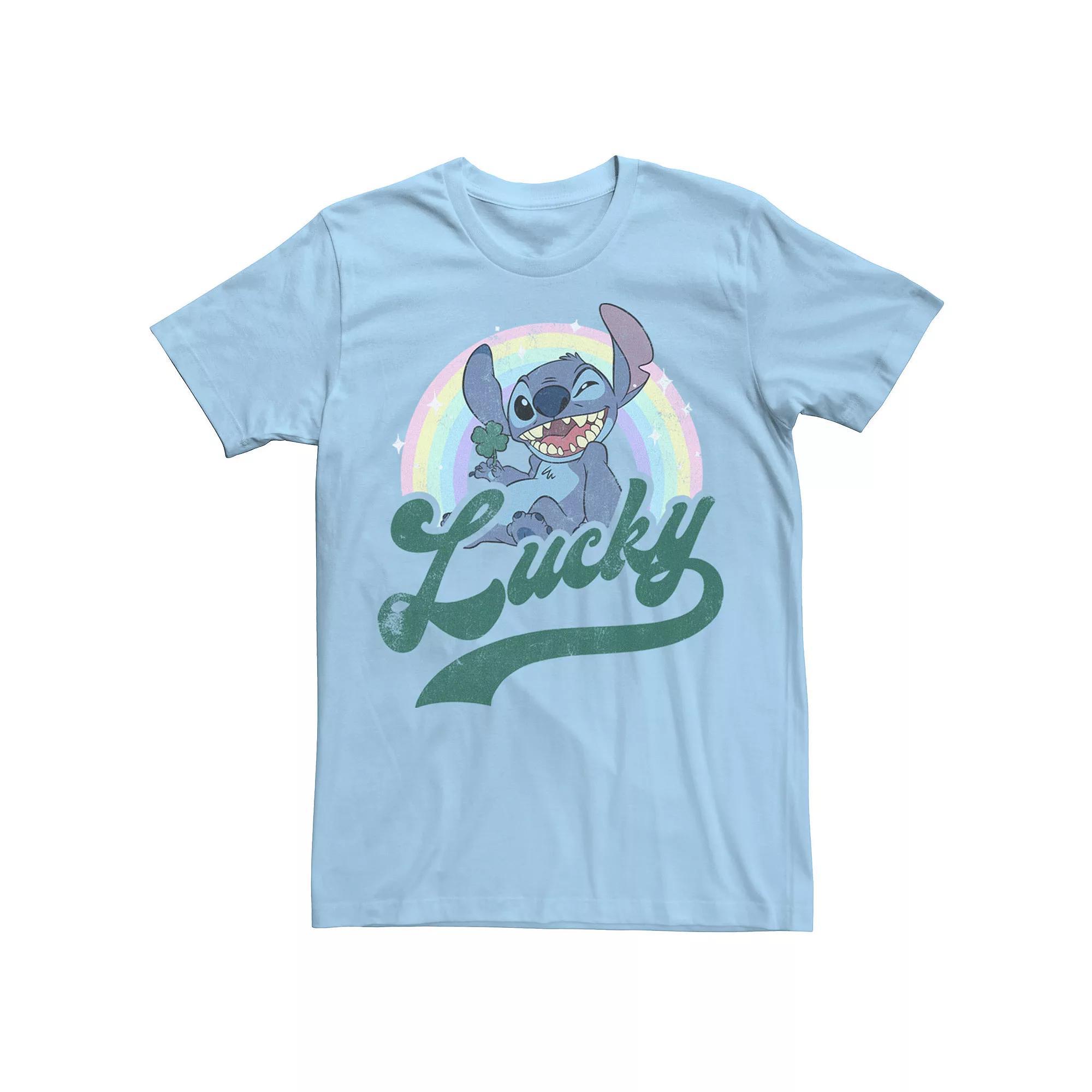 Disney's Lilo & Stitch St. Patty's Lucky Rainbow Portrait Men's Tee, Size: Large, Light Blue Product Image