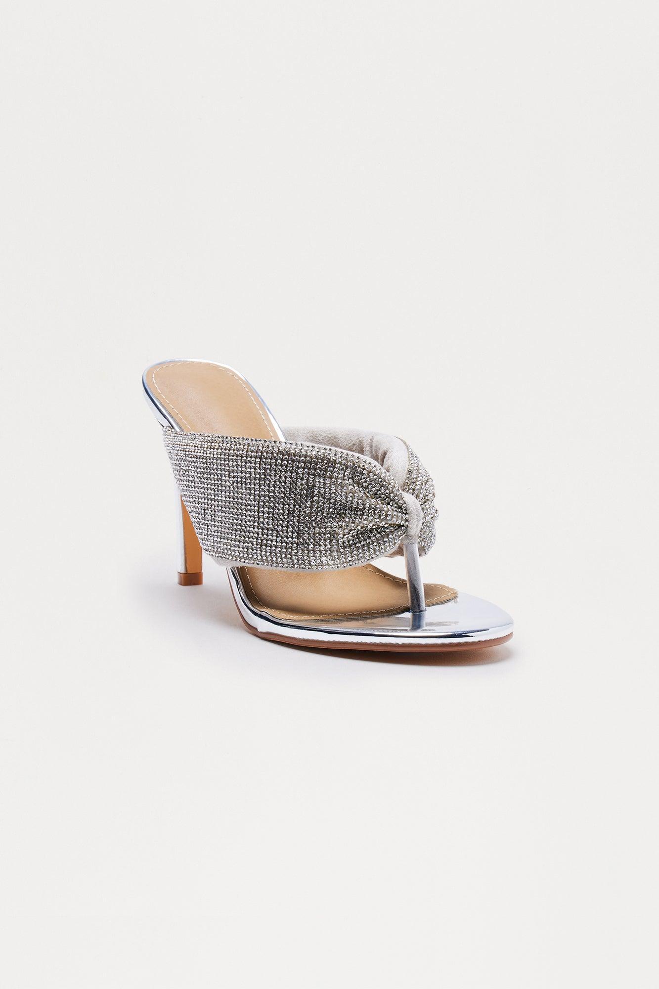 Rowie Rhinestone Thong Heels - Silver Female Product Image