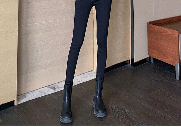 High Waist Washed Skinny Jeans Product Image