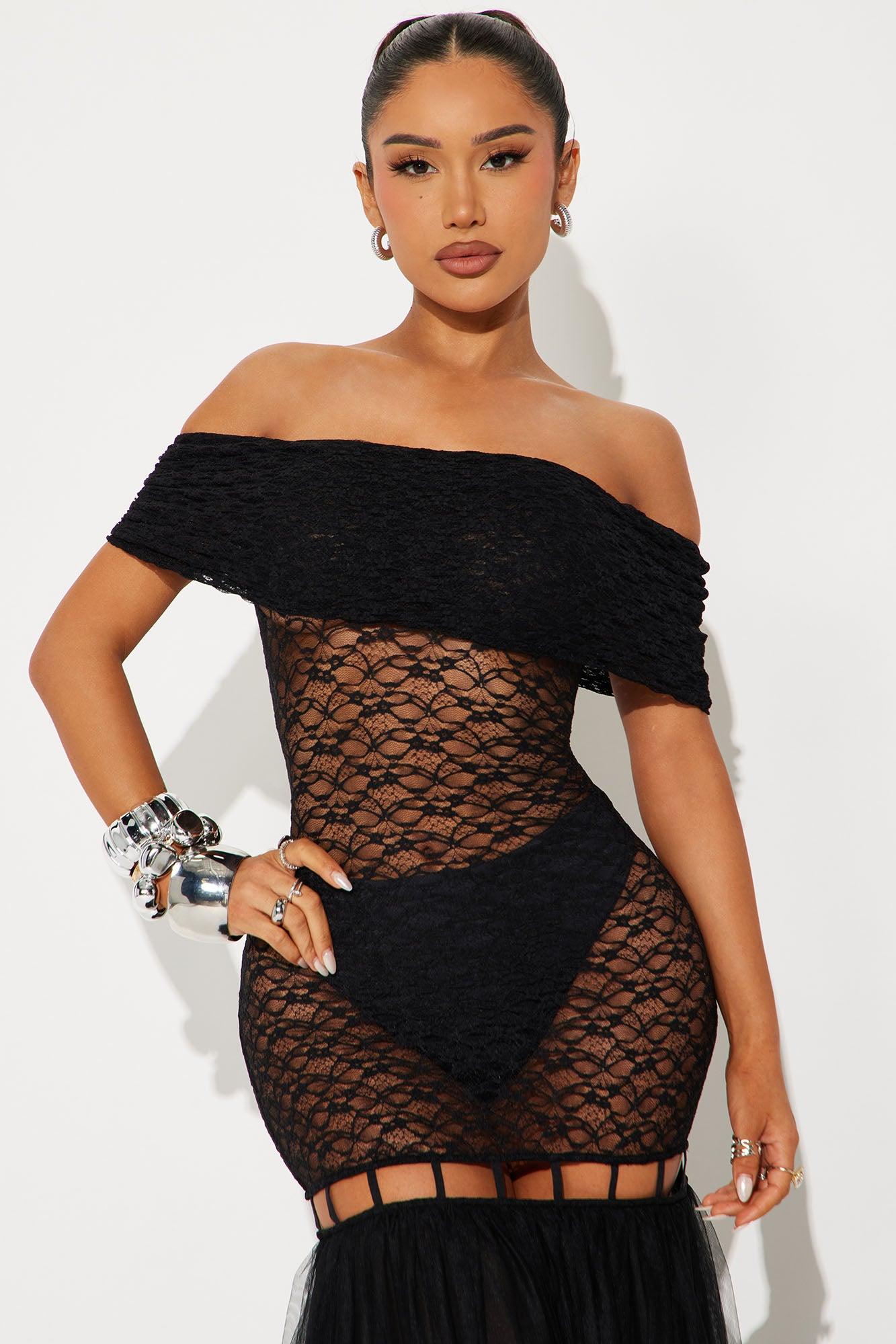 Under The Desert Sun Crochet Maxi Dress - Black Product Image
