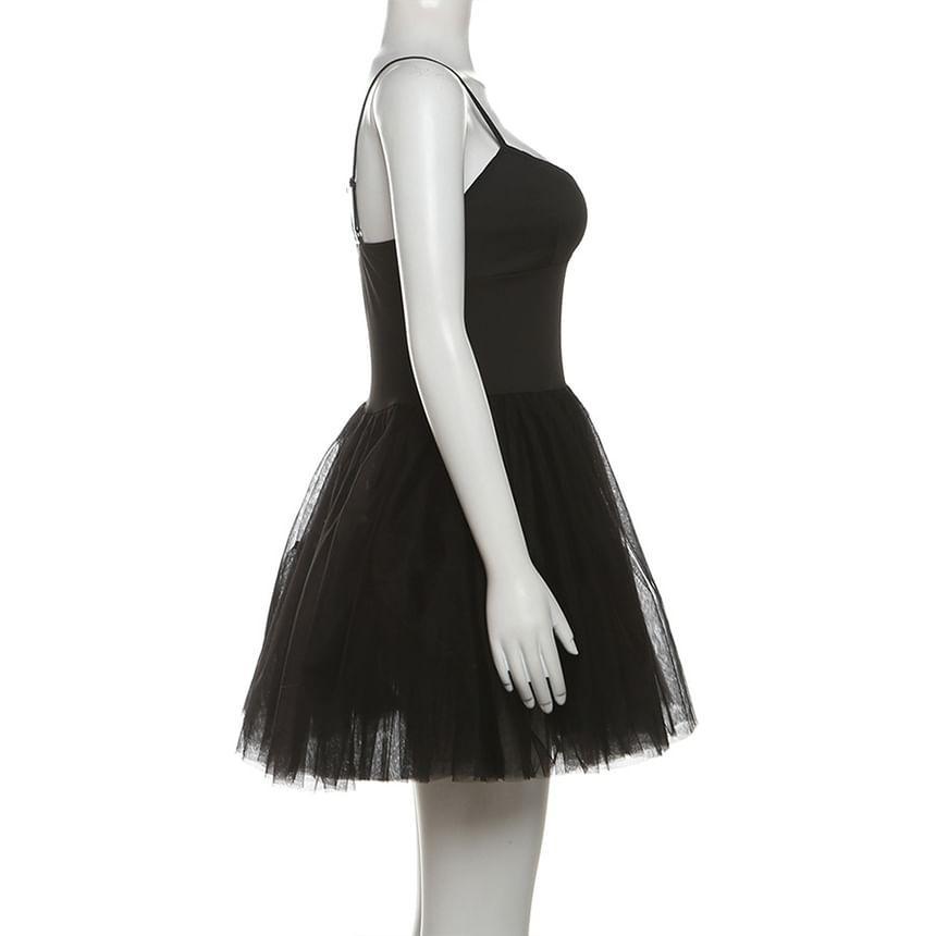 Spaghetti Strap V-Neck Plain Mini Tutu A-Line Dress Product Image