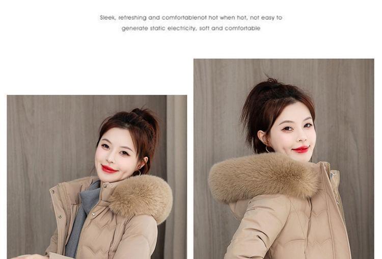 Furry Trim Hooded Zip-Up Long Parka Product Image