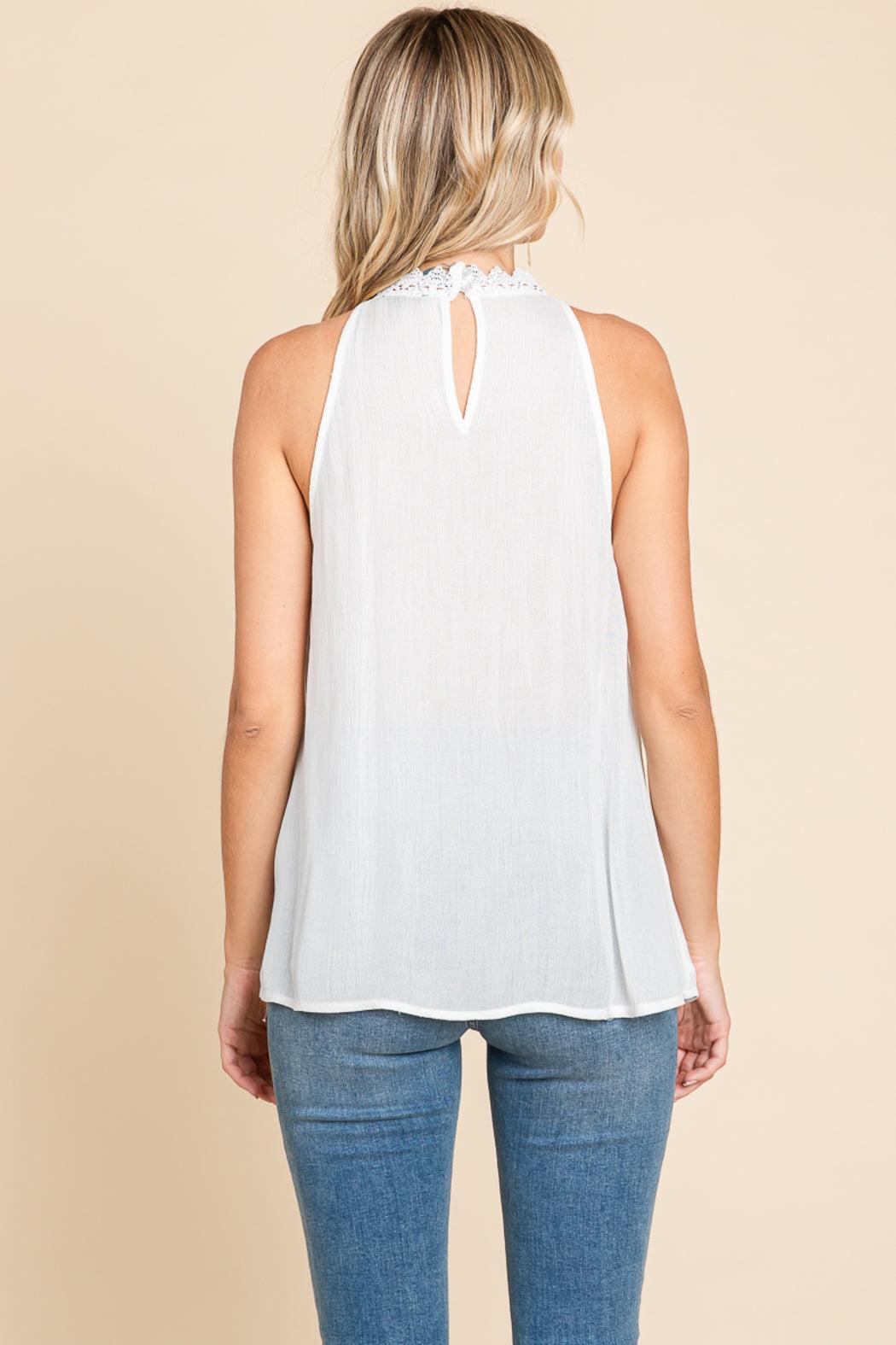 Lace Round Neck Sleeveless Cami Cotton Tops Product Image