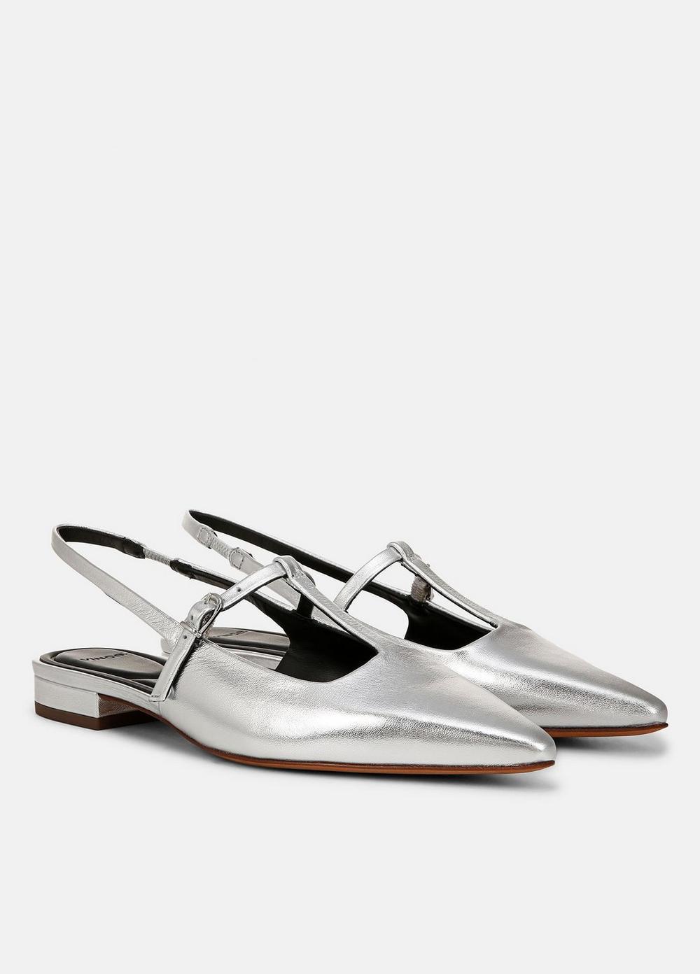 Womens Iliana Metallic Leather Slingback Flat, Silver, Size 9.5 Vince Product Image