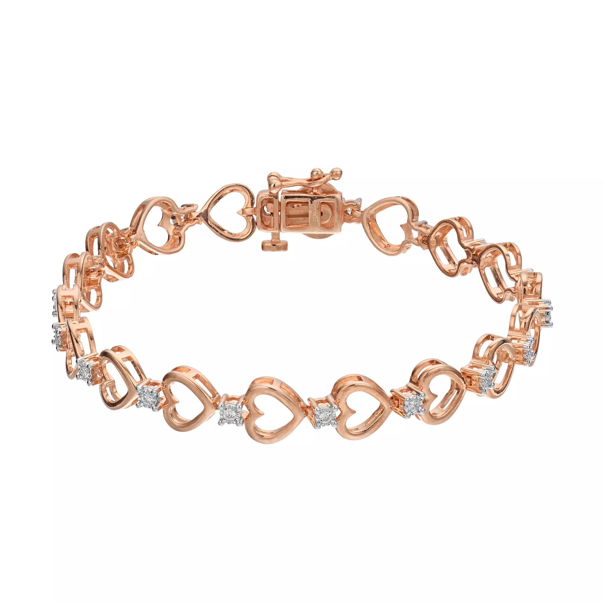 Diamond Brilliance 1/4 Carat T.W. Lab-Grown Diamond & Heart Link Bracelet, Women's, Size: 7", Silver Tone Product Image