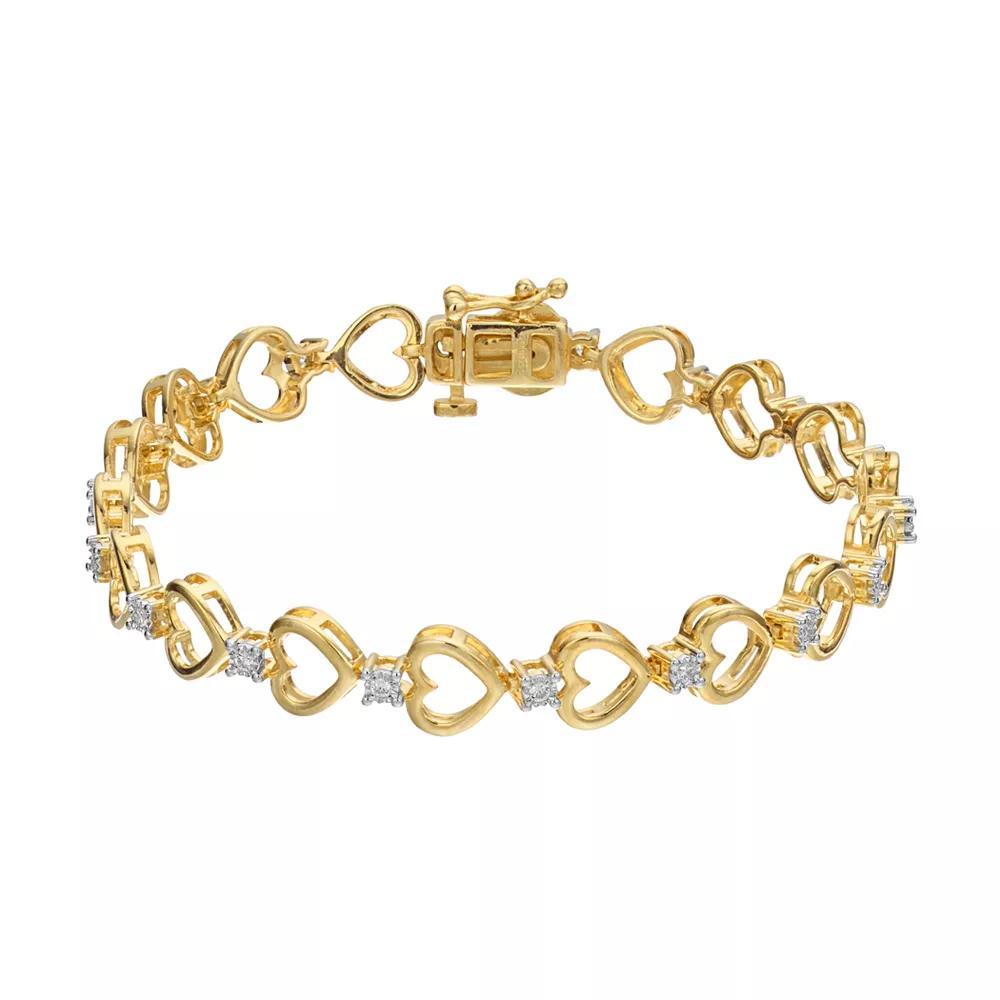 Diamond Brilliance 1/4 Carat T.W. Lab-Grown Diamond & Heart Link Bracelet, Women's, Size: 7", Yellow Tone Product Image