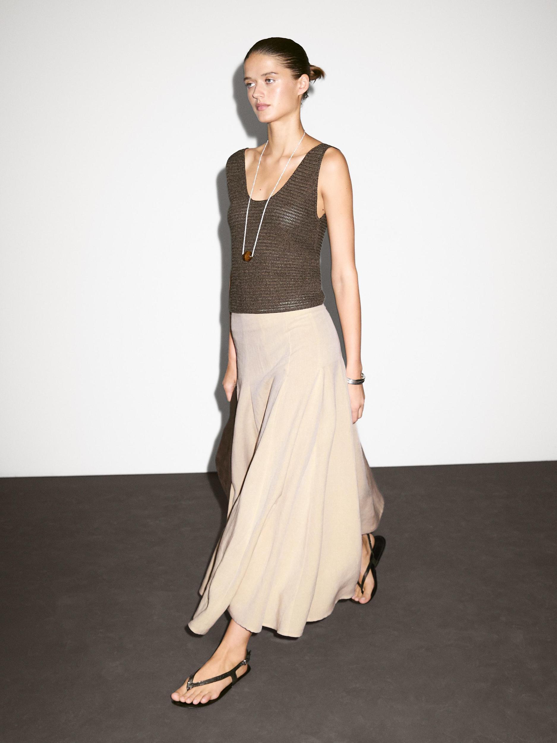 Flounce linen blend midi skirt Product Image