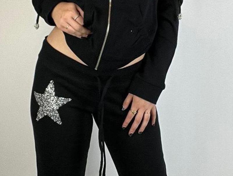 Mid Waist Glitter Star Flared Sweatpants Product Image