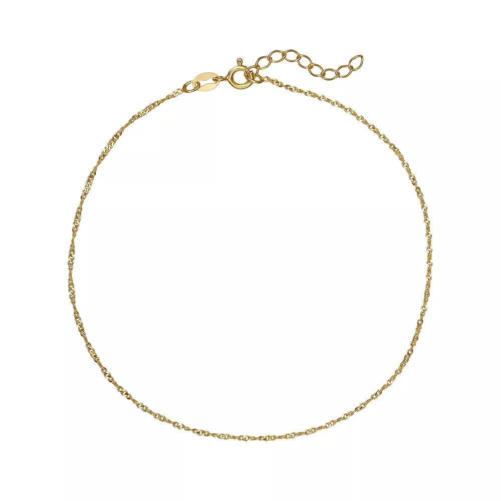 PRIMROSE 18k Gold Over Silver Twisted Cable Chain Anklet, Women's, Size: 10, Gold Tone Product Image