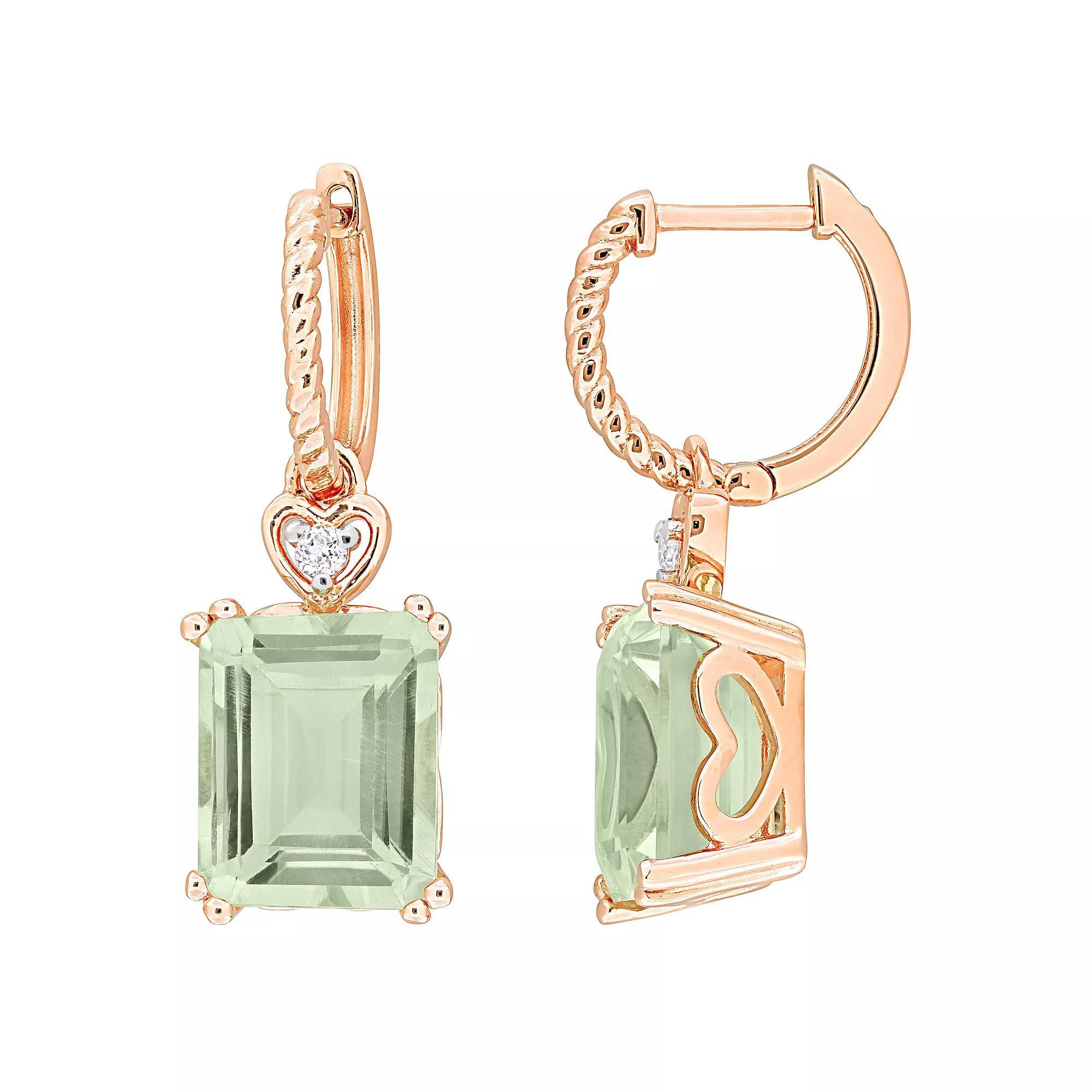 Stella Grace 18k Rose Gold Over Silver Green Quartz & White Topaz Drop Hoop Earrings, Womens, Pink Tone Product Image