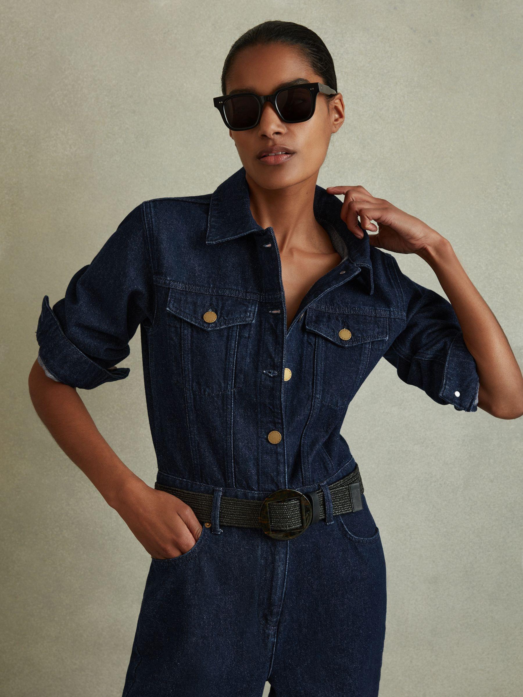 Relaxed Denim Jumpsuit in Indigo Product Image