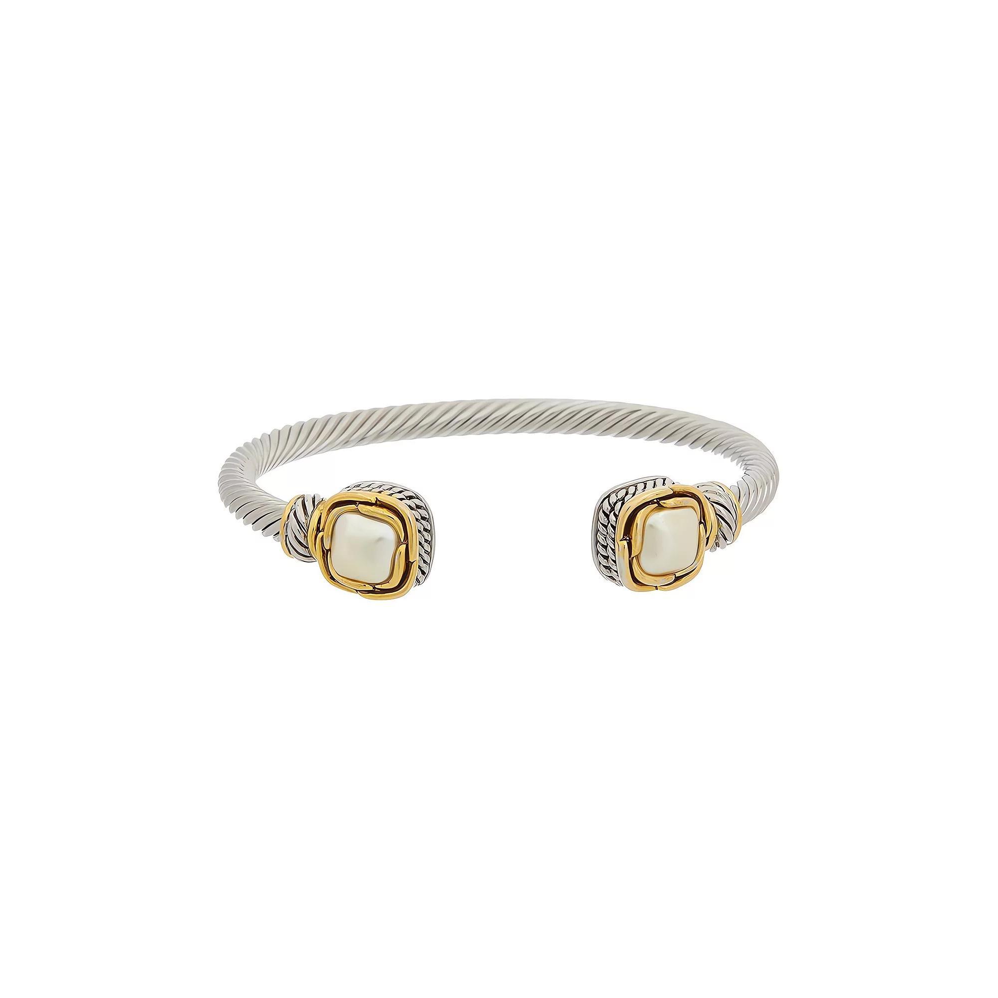 Juvell Two-Tone 18k Gold Plated Embellished Square Ends Cuff Bracelet, Women's, Two Tone Product Image