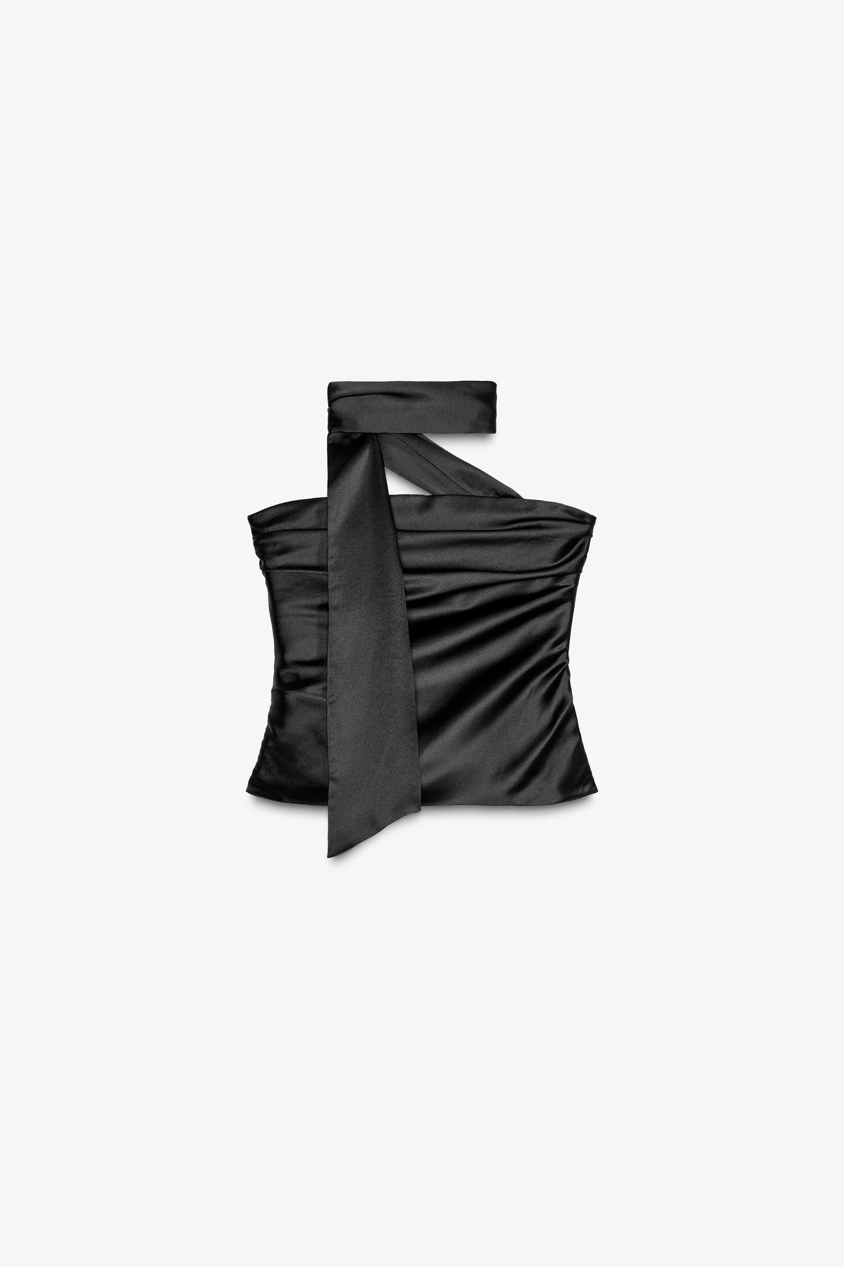 DRAPED SATIN SCARF TOP Product Image