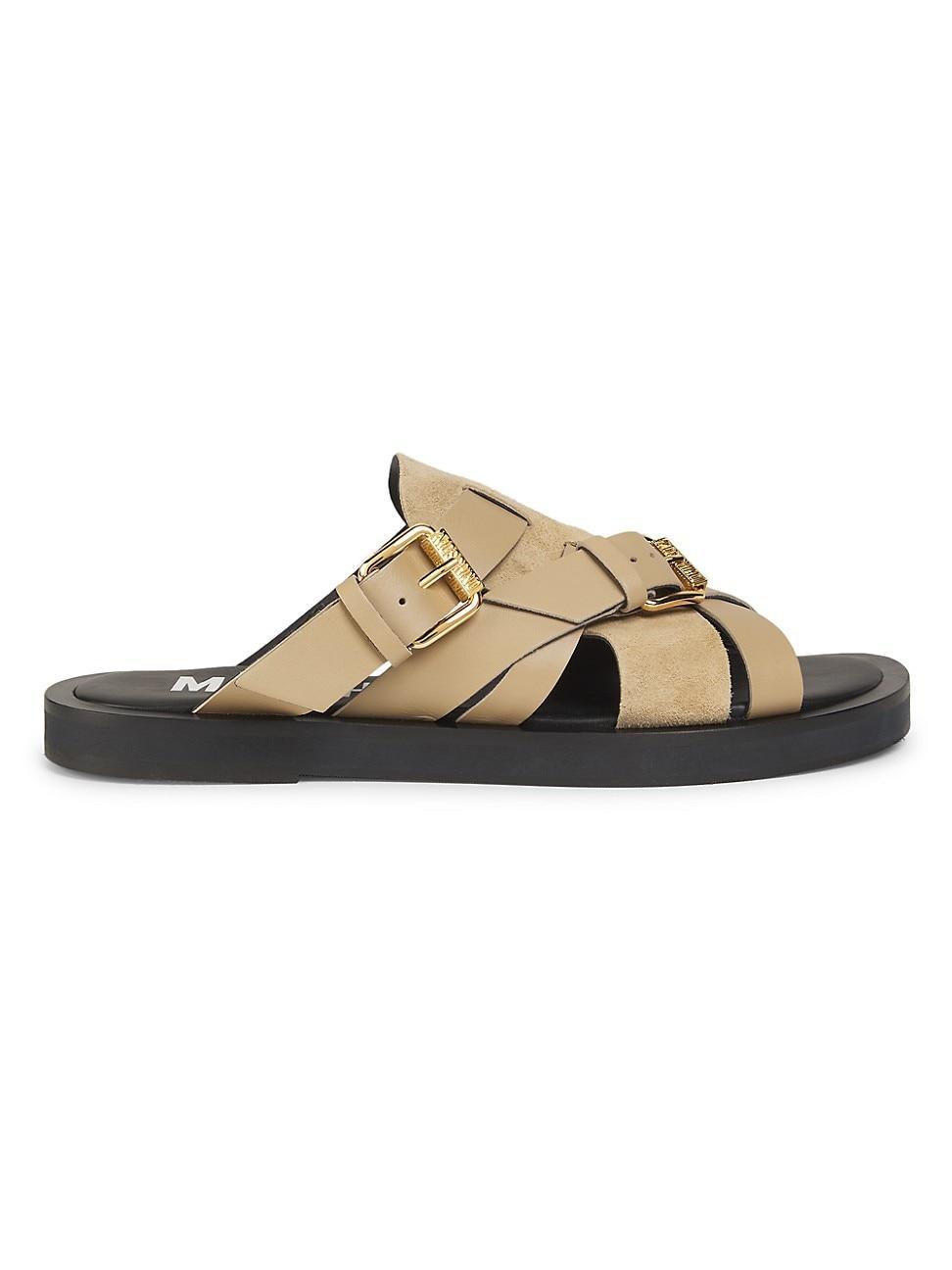 Mens Strappy Leather Slide Sandals Product Image