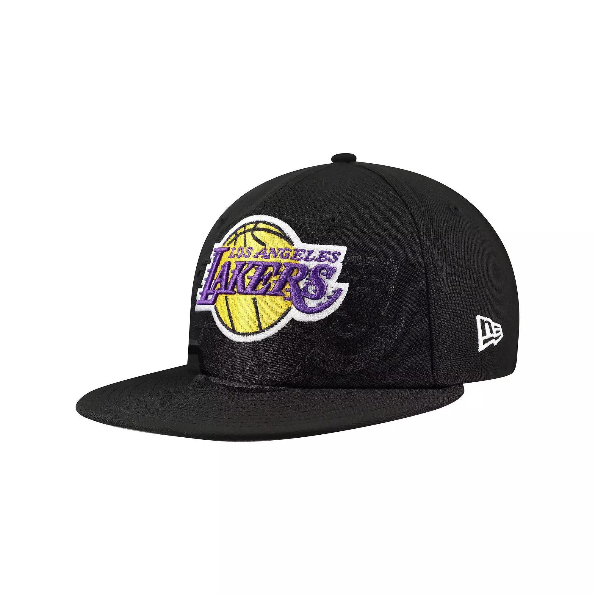 Men's New Era Black Los Angeles Lakers Blackout Shadow Logo 59FIFTY Fitted Hat, Size: 7 1/2 Product Image