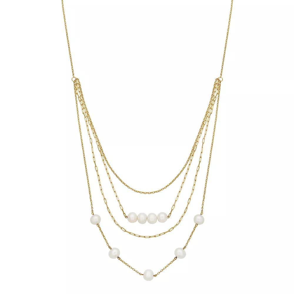 18k Gold Over Silver Cultured Freshwater Pearl Layered Necklace, Women's, Size: 16-18" ADJ, Gold Tone Product Image