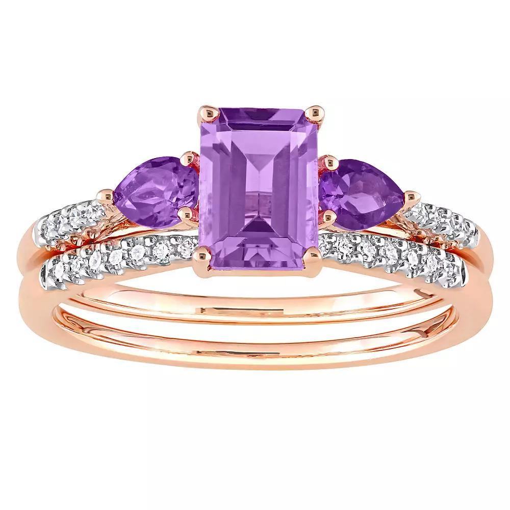Stella Grace 10k Rose Gold Rose de France Amethyst, African Amethyst & 1/10 Carat T.W. Diamond Engagement Ring Set, Women's, Size: 6, 10k Rsgold Product Image