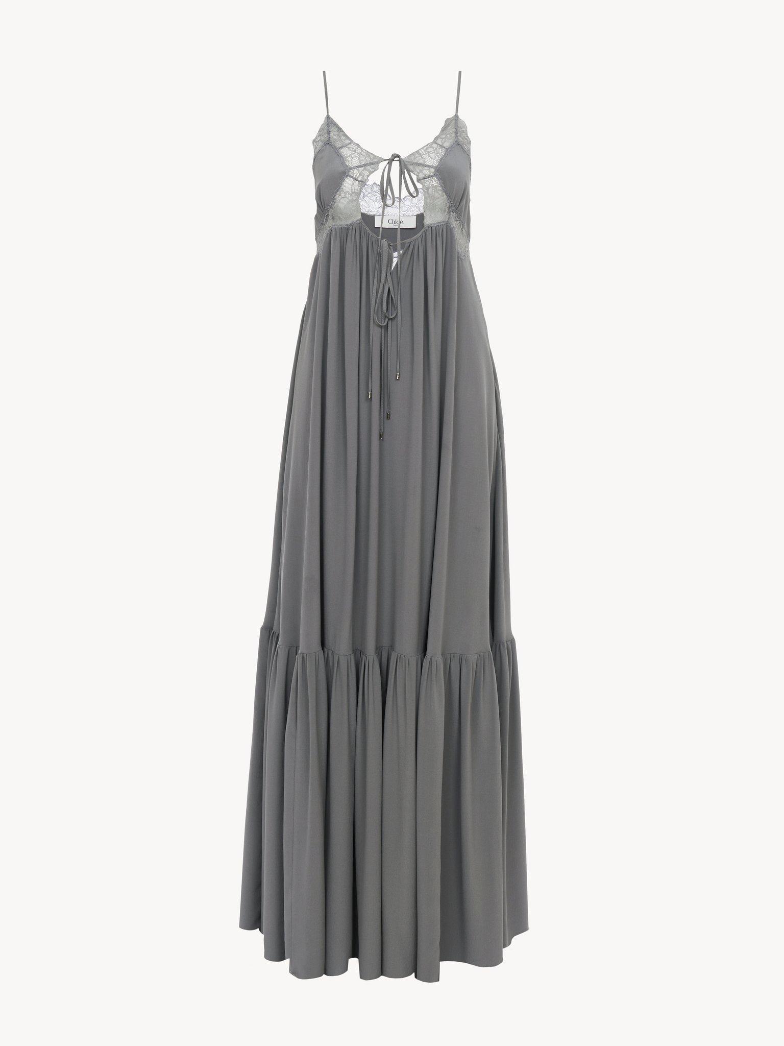 Sleeveless long dress in silk crêpe de chine Product Image