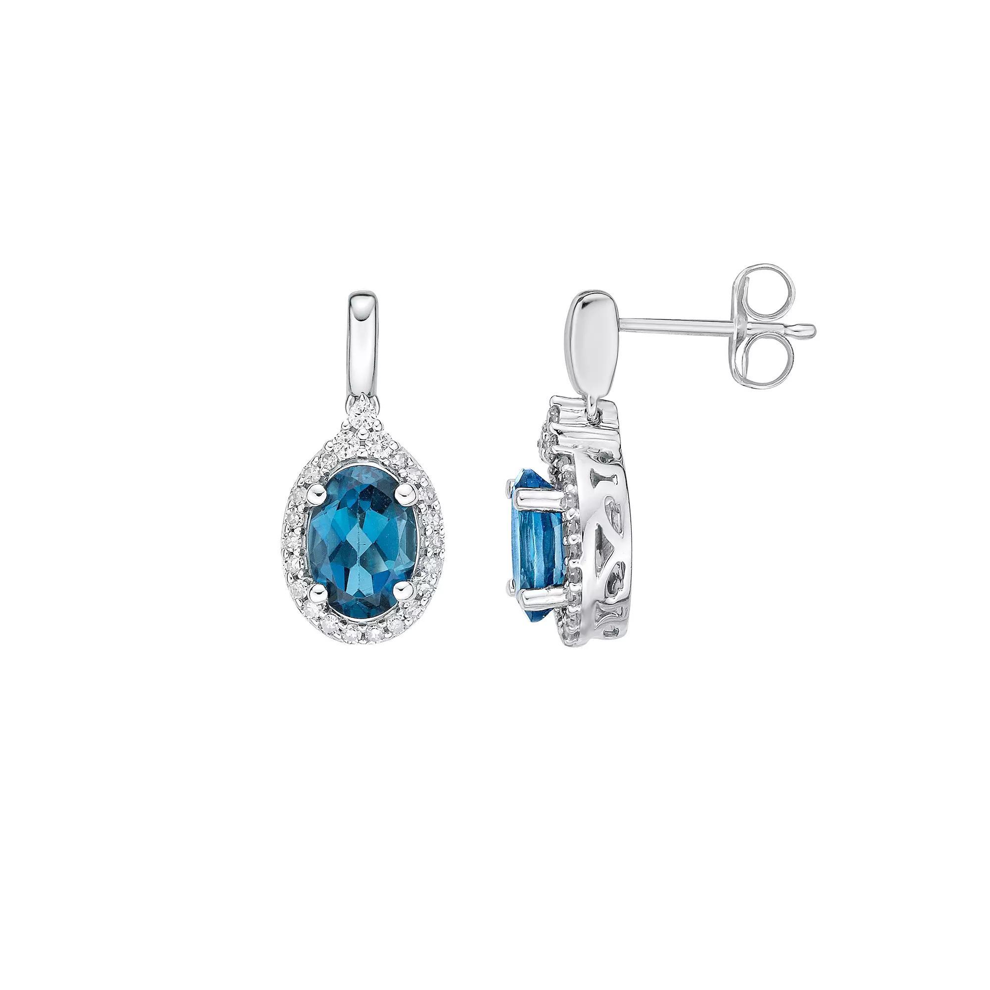 Gemminded 10k White Gold 1/4 Carat T.W. Diamond & London Blue Topaz Earrings, Women's, 10k Whgold Product Image