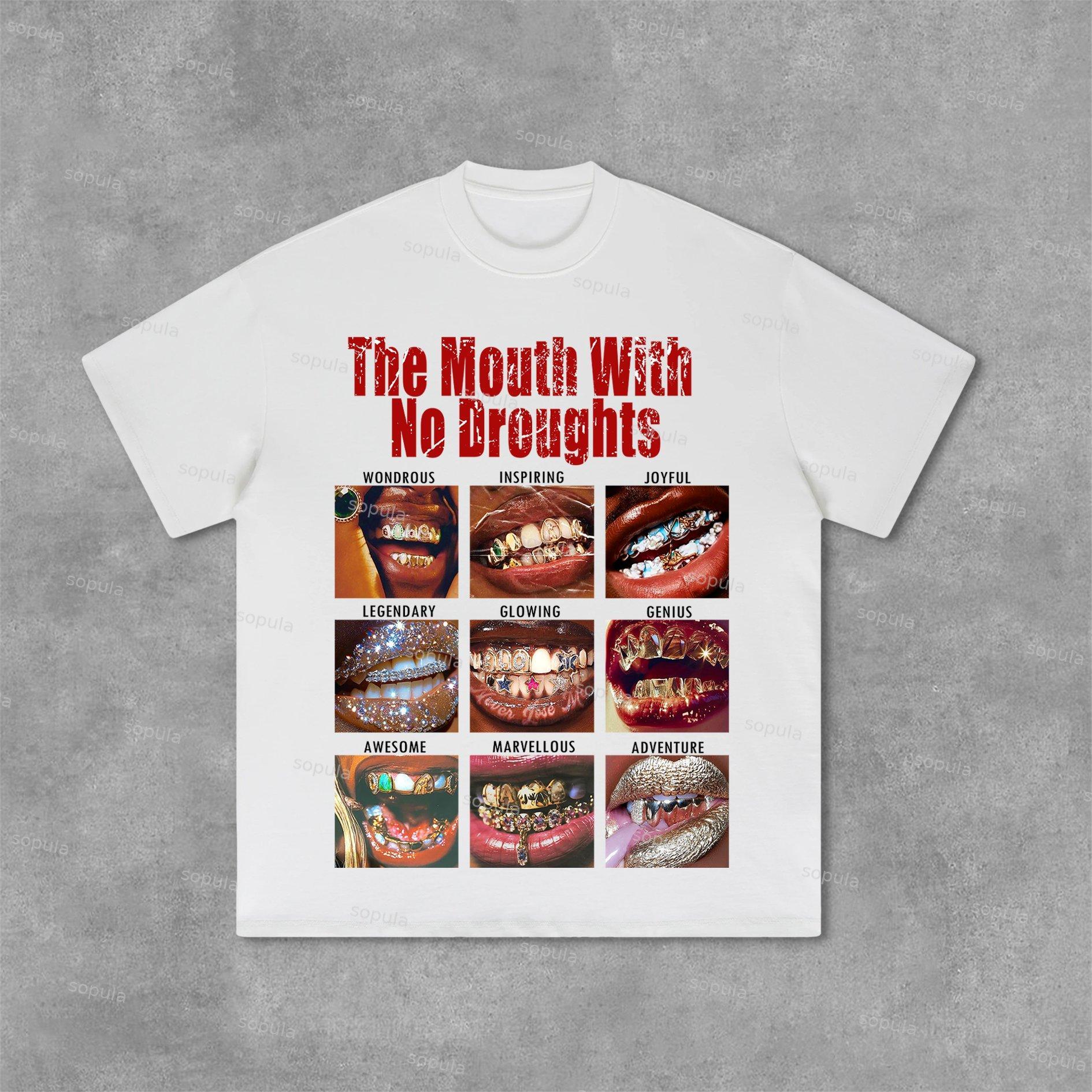 Sopula Casual The Mouth With No Droughts Graphic Print Cotton T-Shirt Product Image