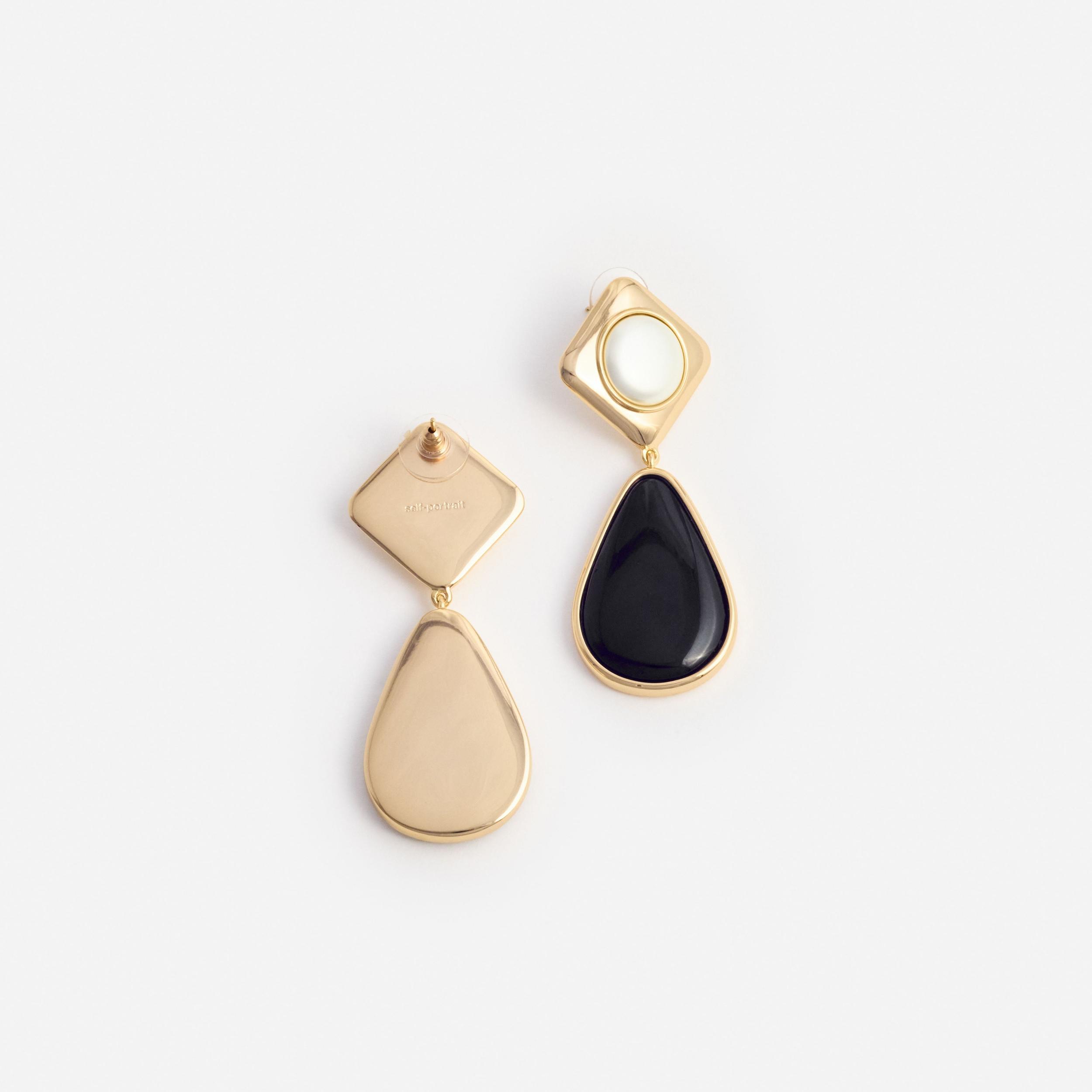 Black Enamel Gold Two Tiered Earrings Product Image