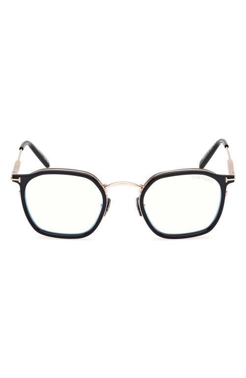TOM FORD 50mm Round Blue Light Blocking Glasses In Black Product Image