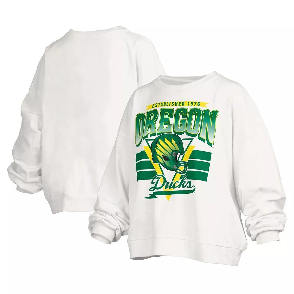 Women's Pressbox White Oregon Ducks Janice Retro Logo Oversized Pullover Sweatshirt, Size: Medium Product Image