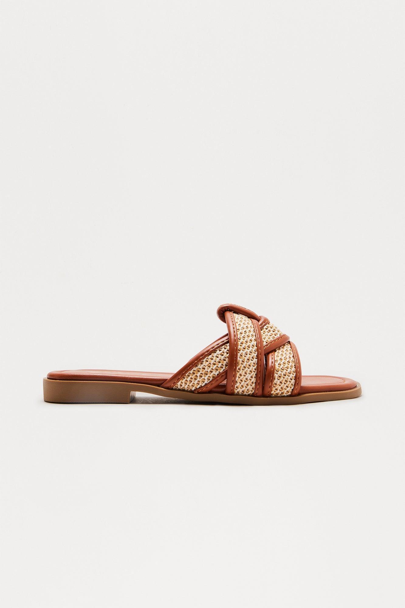 Sunday Raffia Strap Slip On Sandals - Tan Product Image