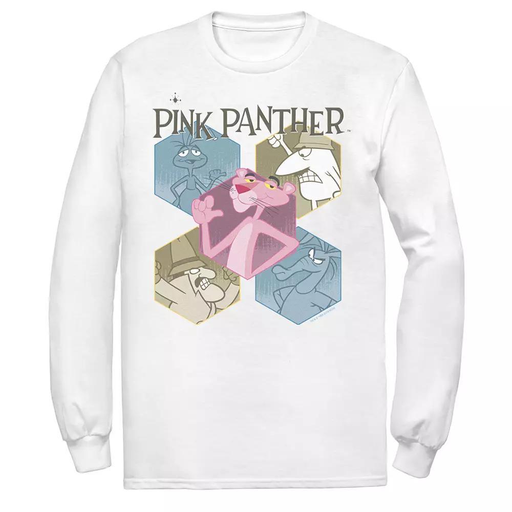 Men's Pink Panther Hexagonal Portraits Long Sleeve Graphic Tee, Size: Small, White Product Image